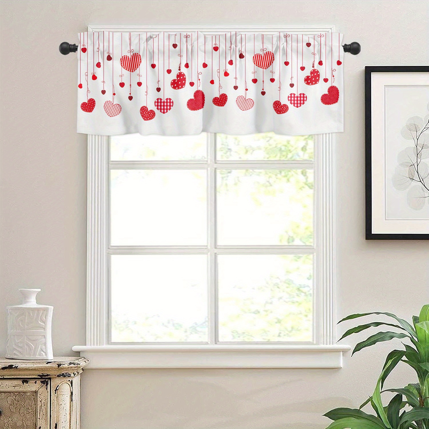 

1pc Romantic Valentine's Filtering Small Decorative Curtain - 54"x18" Rod Pocket Window Topper, Washable Polyester, Vintage Style With Heart Pattern For Kitchen & Home Decor