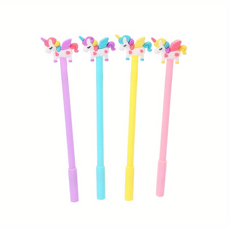 TEMU Random Style 8pcs Cute Unicorn Topper Gel Pens - 0.5mm Fine Point, Pastel Macaron Color Assortment, Smooth Black Ink Writing Pens, Kawaii