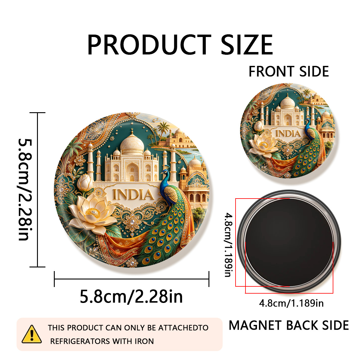 TEMU 1pc 2d Flat India Durable Round Fridge Magnet, Suitable For Photos, Postcards, Etc. To , As A Kitchen Decoration., 2d Flat
