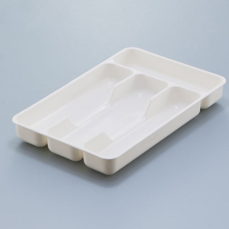 Image of Portable Cutlery Organizer Box With Chopstick & Utensil Compartments - Compact Plastic Insert-style Storage Suitable For Home, Office, School, Travel - Plastic Chopstick Holder & Utensil