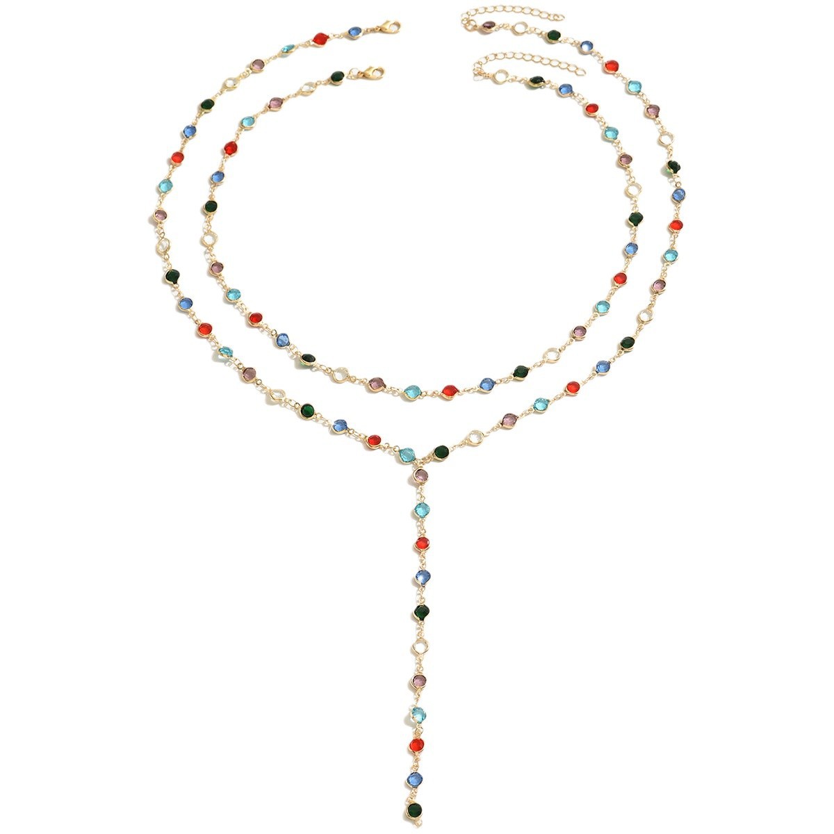 2pcs Bohemian Candy-Colored Double-Layer Adjustable Y-Style Necklace