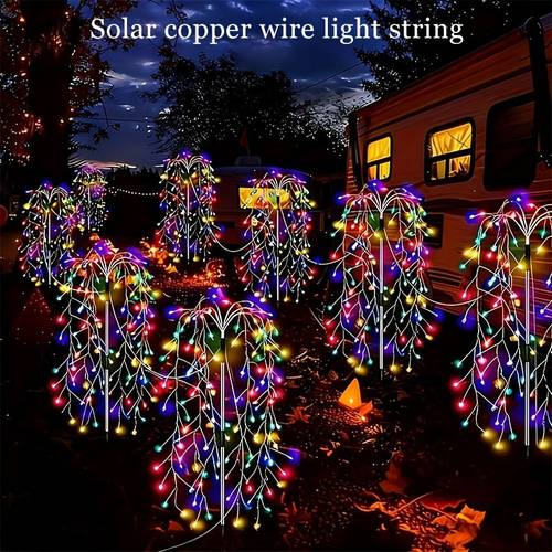 200 led solar willow string lights 200 120 led outdoor ip44 landscape lights 8 lighting ideal for camping gardens courtyards lawns and party decorations colorful lights warm light white light