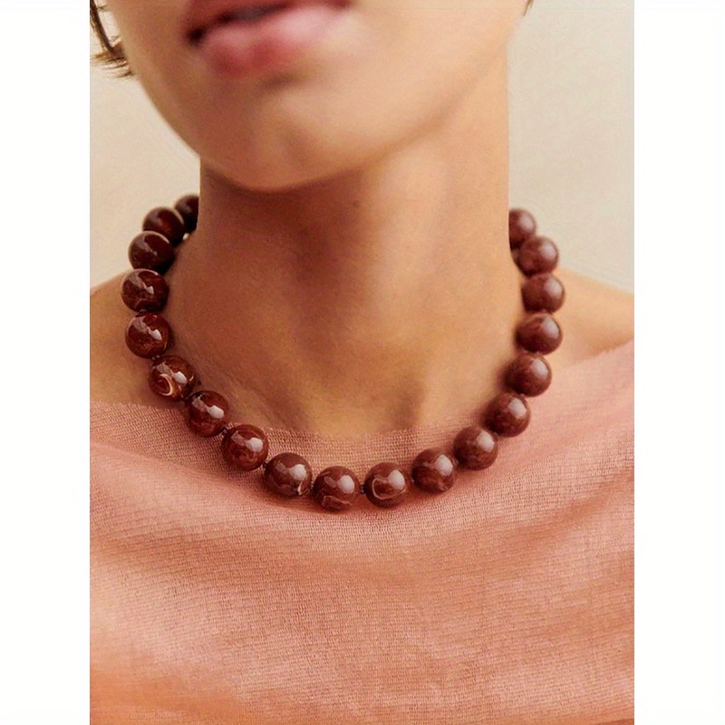 TEMU . Damen-Perlenkette, handgefertigt, im europäischen amerikanischen Modestil, im böhmischen Stil, rund, geometrisch, aus Harz mit Wolken-Effekt,