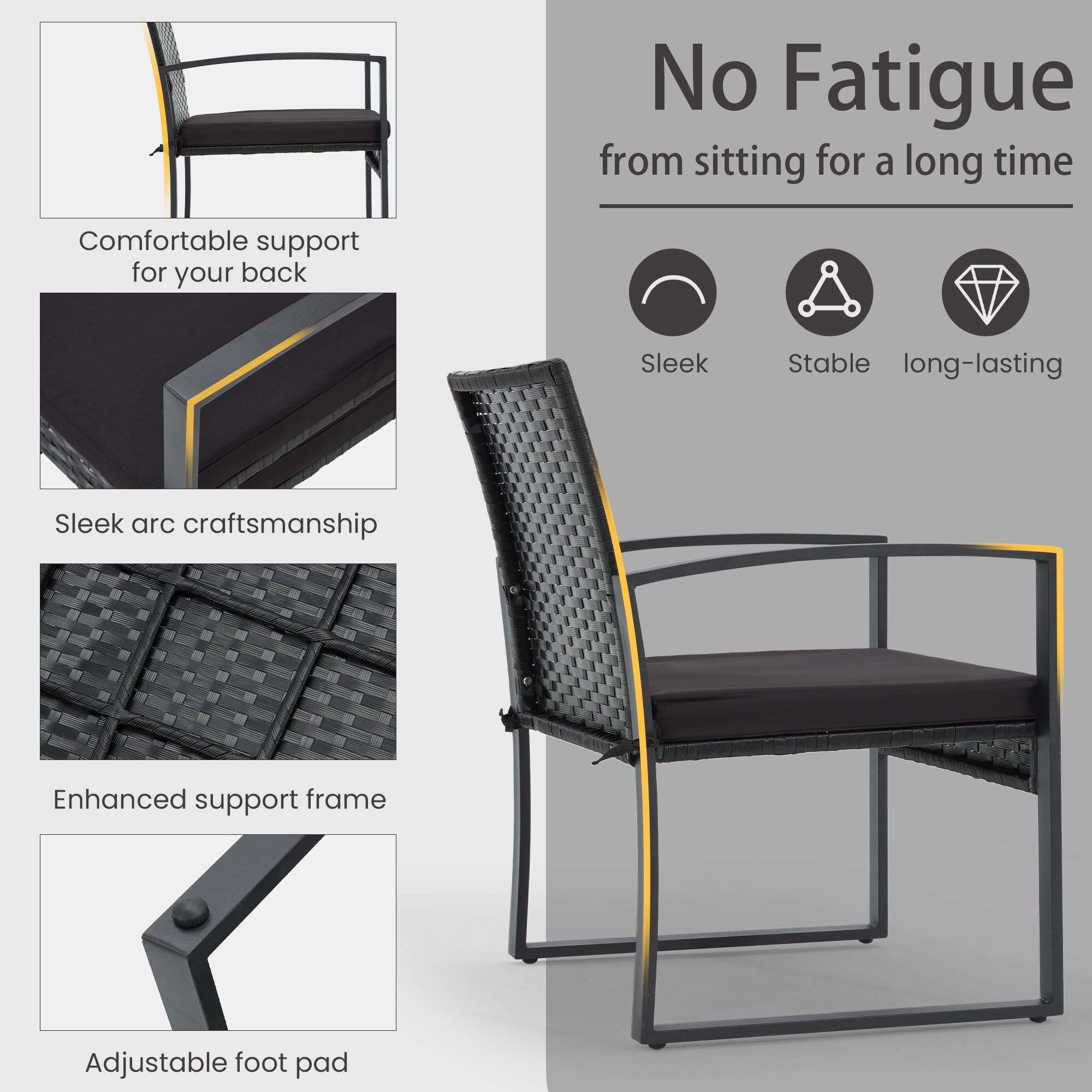 [Durable Rattan, Bezseller] 3pcs Bezseller Patio Furniture Set | Outdoor Rattan Bistro Set with Durable Steel Frame, Strapped Cushions for Garden, Balcony, Poolside, Backyard