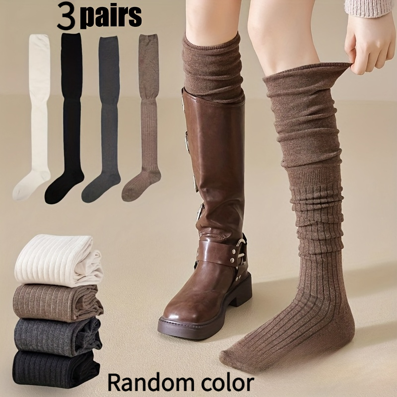 TEMU Lot de 3 paires de chaussettes longues montantes pour femme, couleur automne-hiver, couleur aléatoire, confortables et chaudes. Ces chaussettes