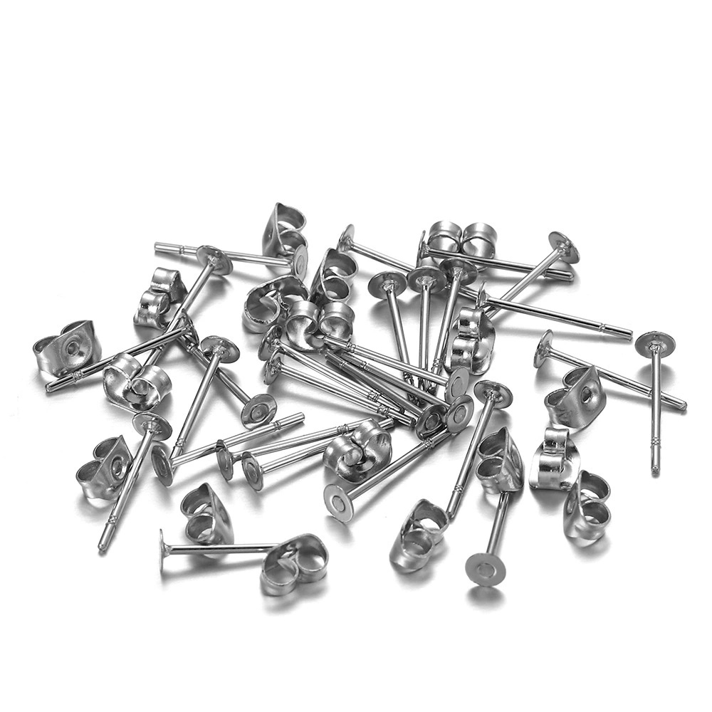 TEMU Lot de 200 pièces/100 ensembles de clous d'oreilles 3mm-12mm, fermoirs de clous d'oreilles à tête ronde et à dos plat en acier inoxydable,