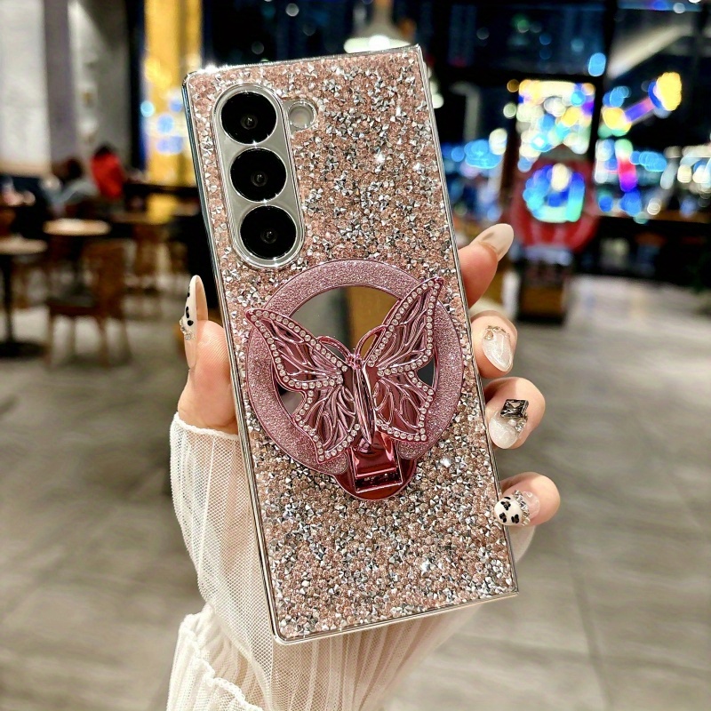 TEMU Phone Case - Suitable For Zfold7 Phone Case Folding Screen Fashion Stand Zfold6/5 Shell Full Coverage With Central Axis Fashion With Stand