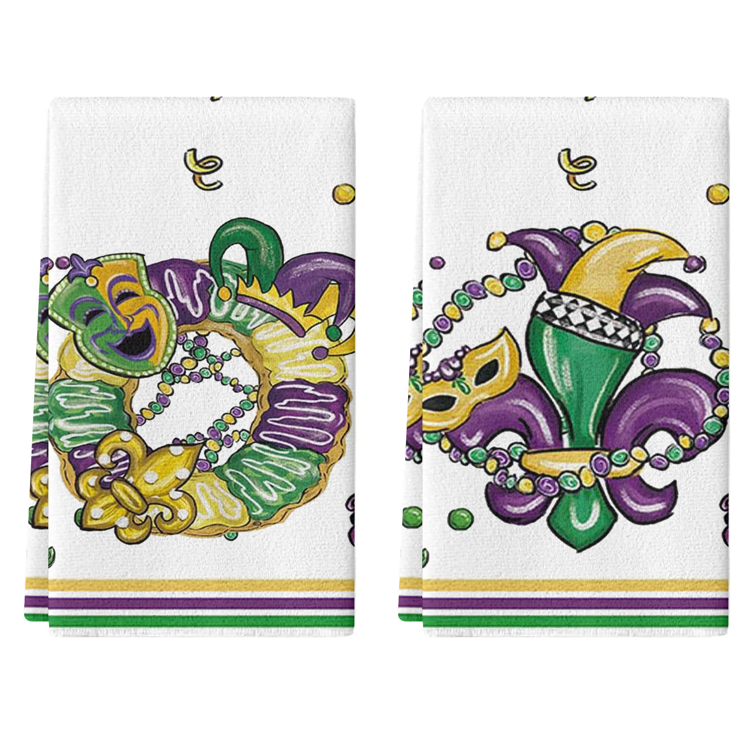 

2pcs Mardi Gras Polyester Knit Dish Towels, Contemporary Style, Rectangular, 12x18inch, & Soft, Lightweight, With Hand Wash Only