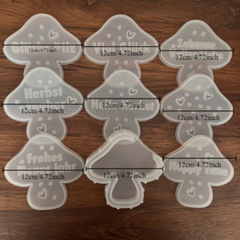 Image of 9pcs Mushroom Silicone Mold, Heart-shaped Mushroom-shaped Gypsum Epoxy Resin Silicone Mold, Dly Decoration Resin Liquid Making Mold