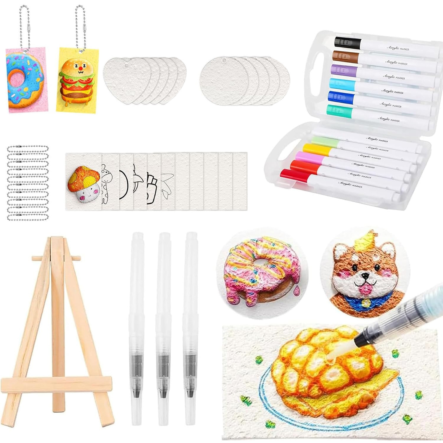 Image of Set For Painting With Foam Textures, Including Art Supplies, Handicraft Materials, 21 Sheets Of Paper, And 12 Colored Pens, Making It A Perfect Gift Option
