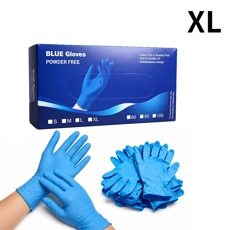 Image of 98pcs Blue Disposable Nitrile Gloves Offer A Comfortable, , Are Suitable For Everyday , And Are . Packaging Makes Them Easy To Store, And Are In Multiple Sizes.