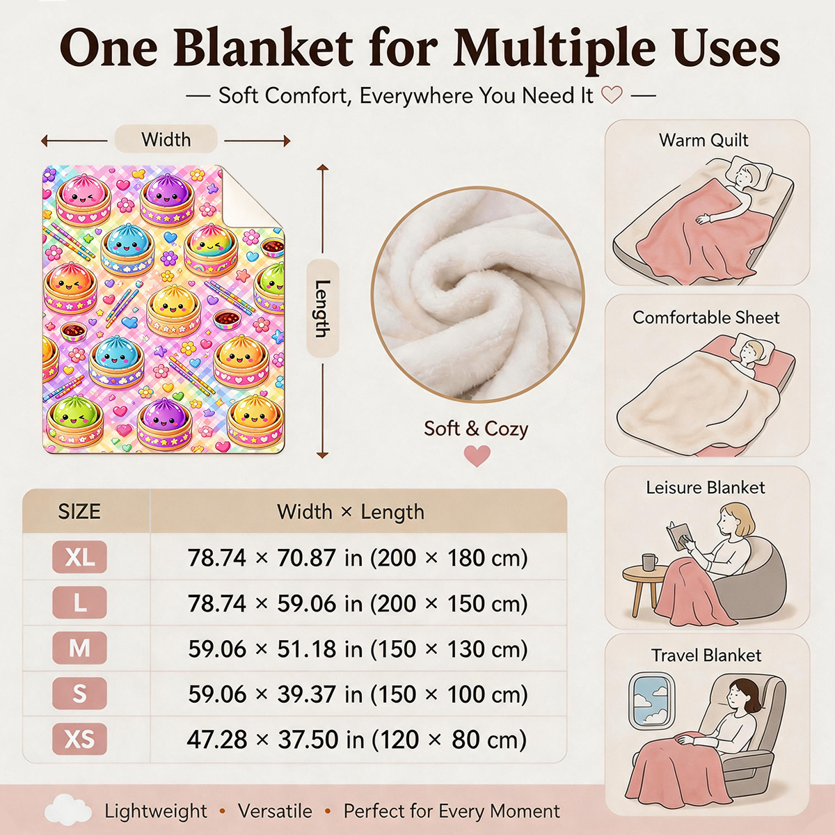 Macaron Checkered Cartoon Flannel Blanket