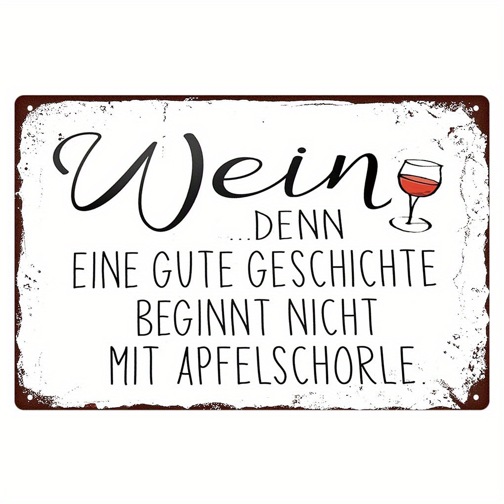 TEMU 2d Flat, 1pc German Wine-themed Wall Sign - Rustic Vintage "wine" Decor With German Text, Artificial Hanging Plaque Suitable For Home, Kitchen,