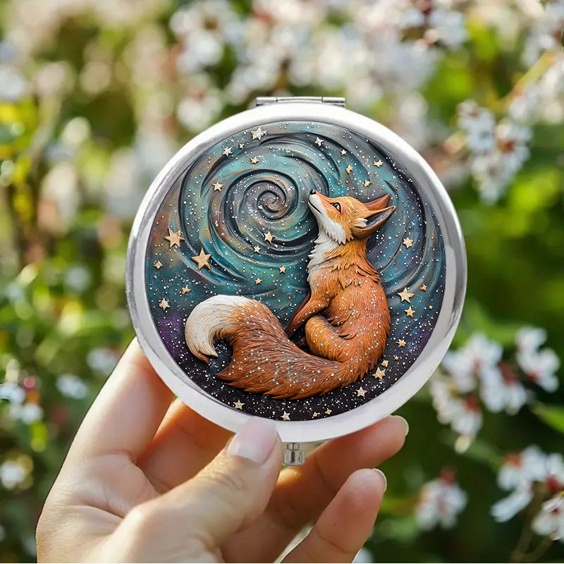 TEMU 1pc 2d Flat Mirror, Personal Makeup Mirror In Vintage Style. The Exquisite Fox And Starry Makes You Feel You're In The Universe While Applying