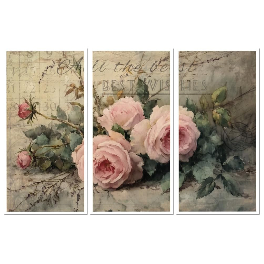 TEMU Stickers de transfert thermique décoratifs pour meubles, 11.8 X 5.9 pouces, Pack de 3 feuilles à motif rose rétro, Film de transfert UV DTF de