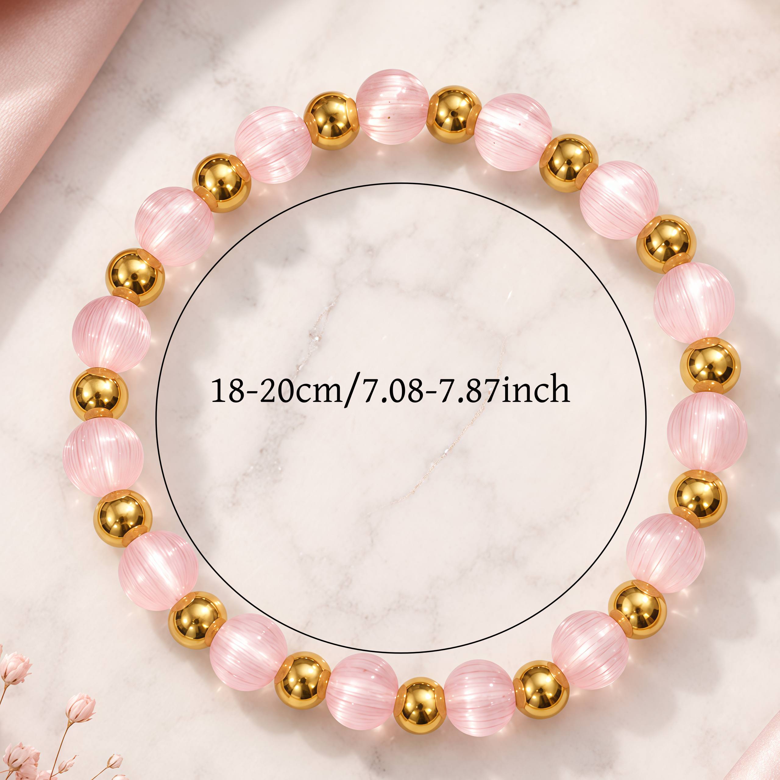 Women's Pink Cat's Eye Stone Bracelet with Acrylic Beads