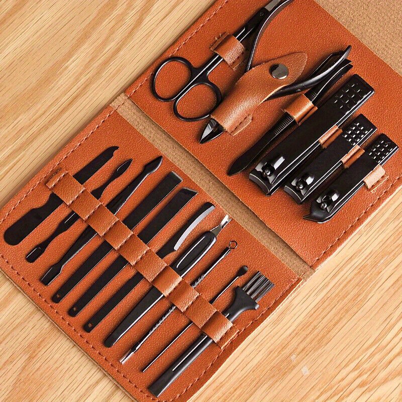 16pcs Professional Manicure & Pedicure Kit - Stainless Steel Nail Clippers, Cuticle Nippers with Portable Travel Case - Classic Grooming Tools for Personal Care