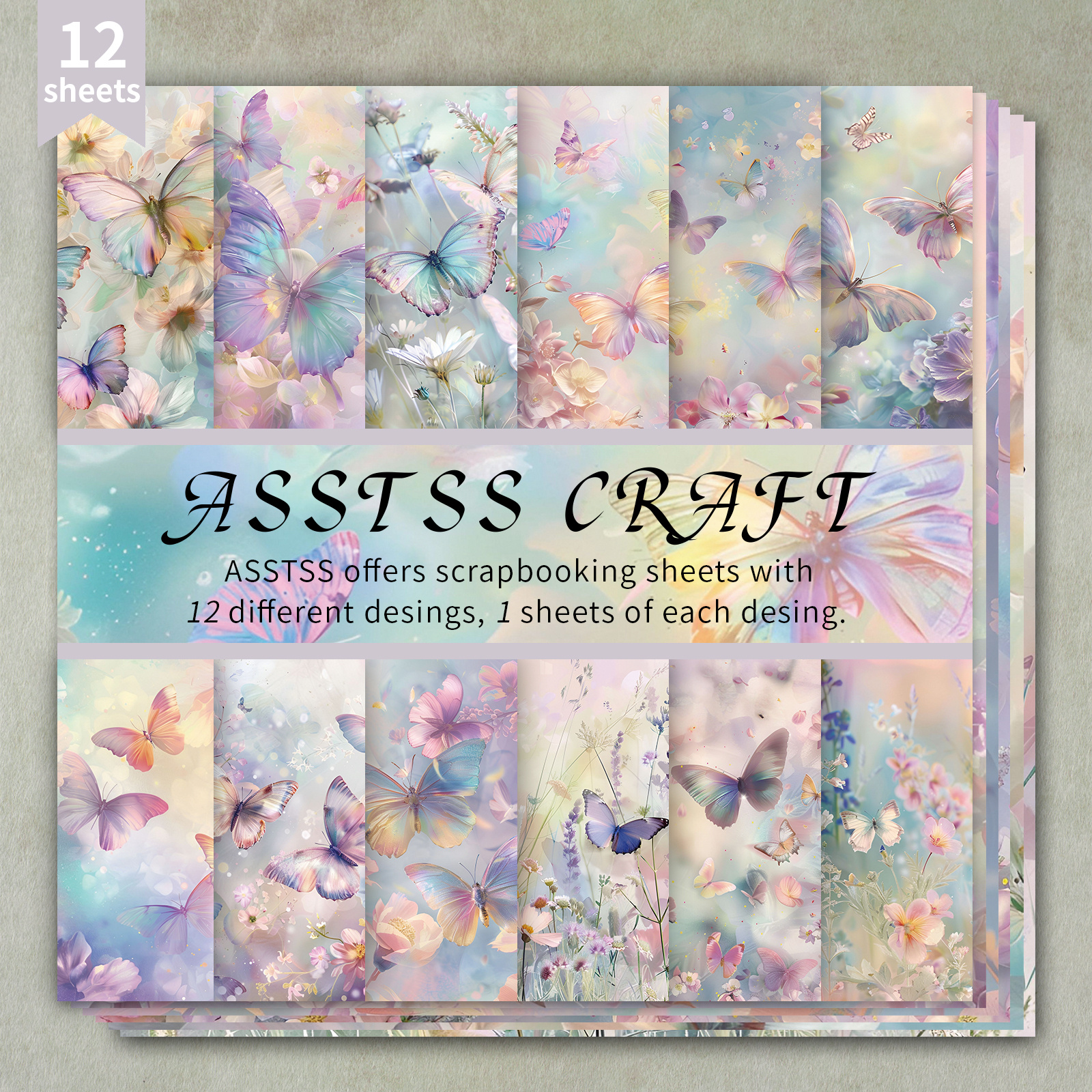 TEMU 12-sheet Asstss Scrapbooking Paper Pad, Watercolor Backing Paper Supplies, Heavyweight Cardstock For Journaling, Collage Art, Greeting Cards,