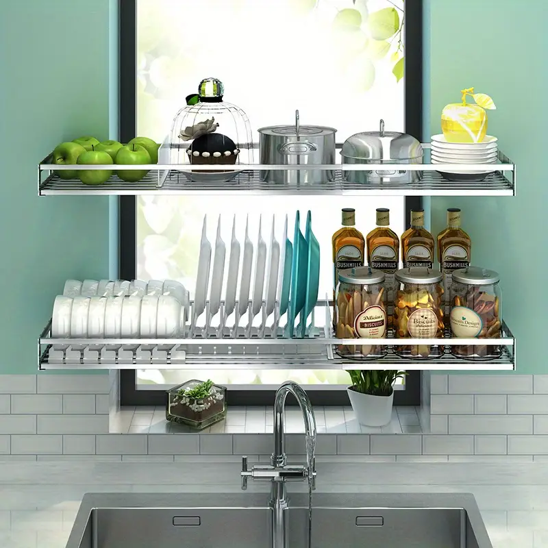 1pc heavy duty foldable dish drying rack space saving wall or countertop organizer with utensil hooks plates cups sturdy stainless steel construction for modern kitchens easy to clean rust resistant kitchen organization sleek kitchen accessory rustresistant material compact storage durable kitchenware small kitchens Product details 0