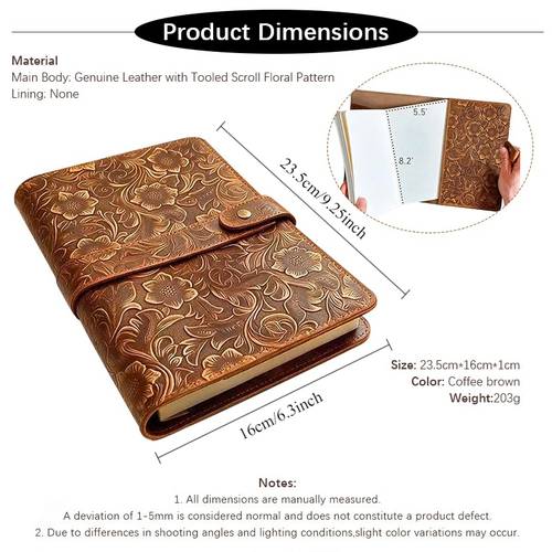 vintage arabesque floral genuine full grain genuine leather artistic unique notebook genuine leather case handmade multi card slot office stationery organizer pouch cowhide protective cover genuine leather