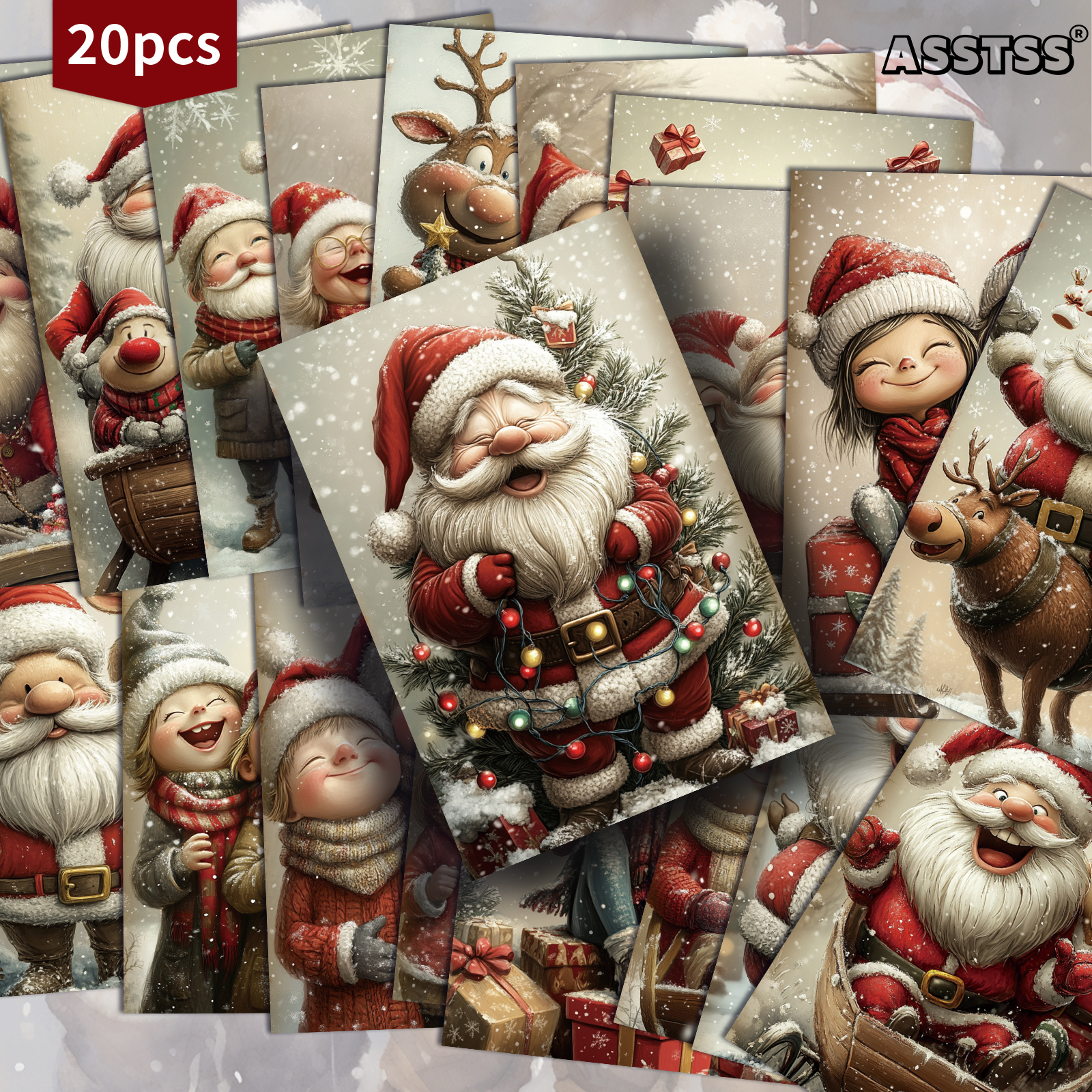 TEMU Set Of 20 Assorted Vintage Cartoon Santa Gift Cards Measuring 4x6 Inches, Featuring Retro Pinup Illustrations. Collectible Decorative Cards Are