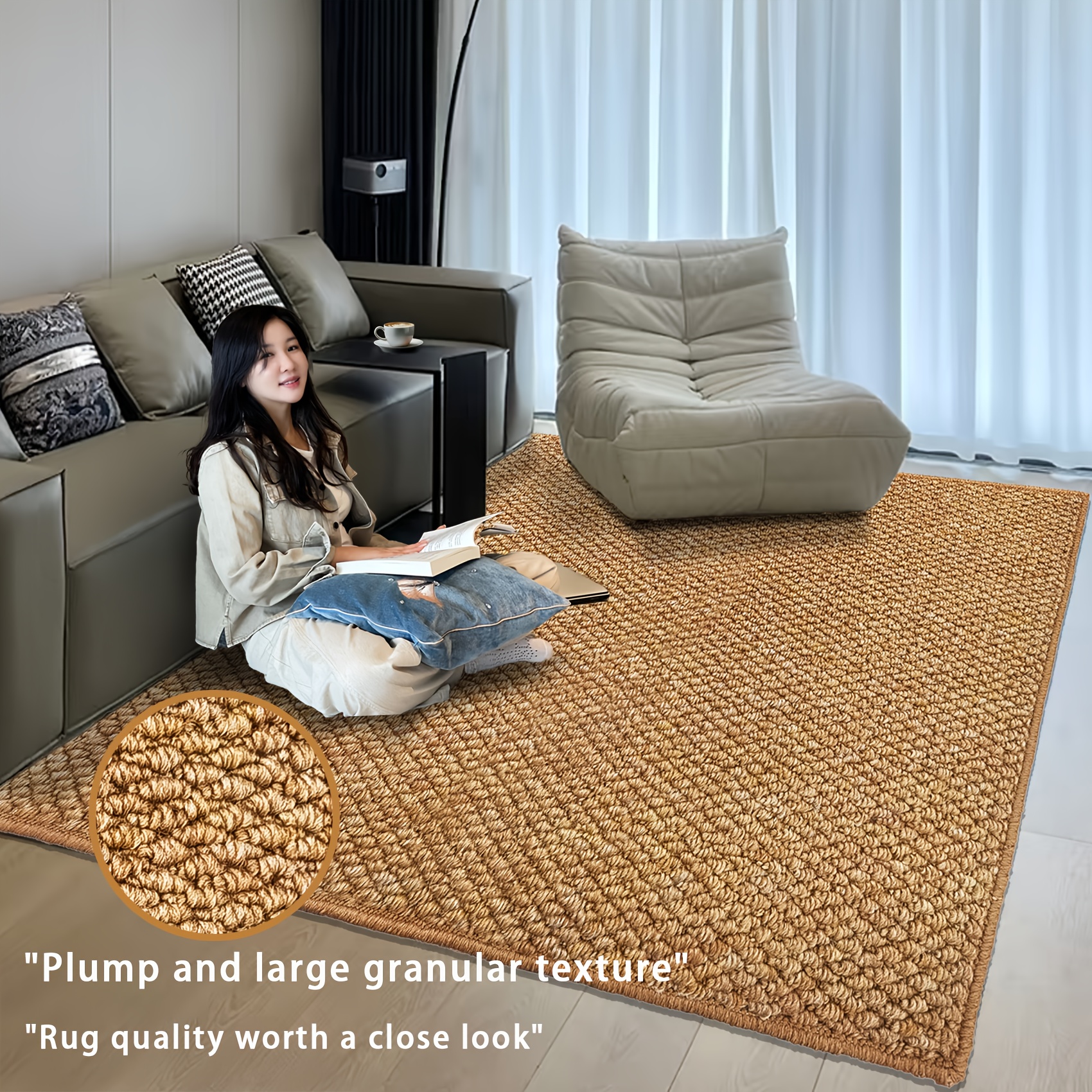 1pc large jute rug suitable for living room bedroom brown   jute with large   texture machine washable suitable for use suitable for sofa tatami areas modern minimalist decor large