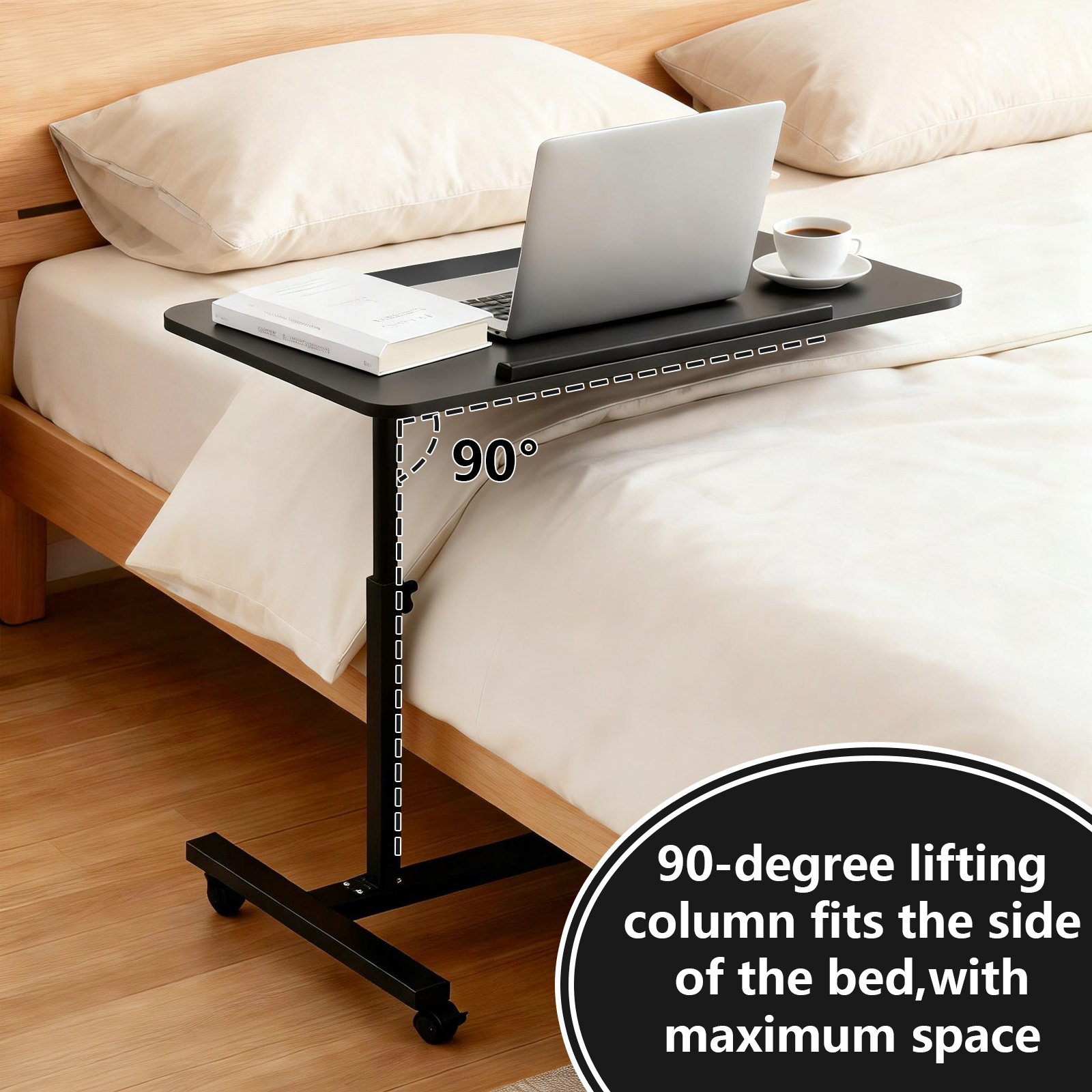bed desk adjustable overbed bedside table rolling laptop tray desk cart height portable mobile sit stand table     bed with wheels
