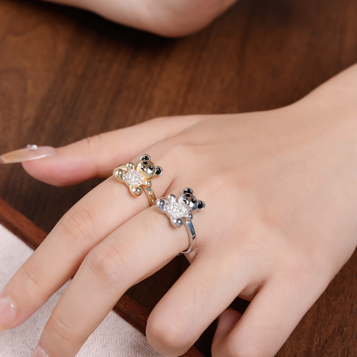 Minimalist Teddy Bear Shaped Open Ring with Synthetic Zirconia