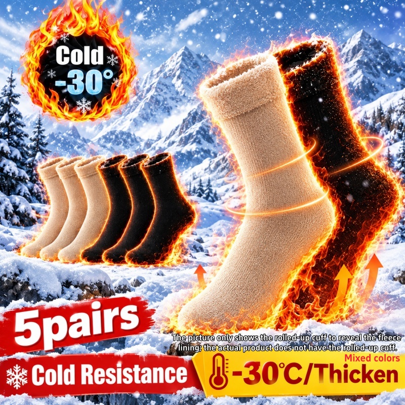 TEMU 5 Paires de Chaussettes Chaudes et Moelleuses pour Hommes, Résistantes au Froid - 10°C/14°F, Élastiques et Douces, pour et les Tenues Formelles