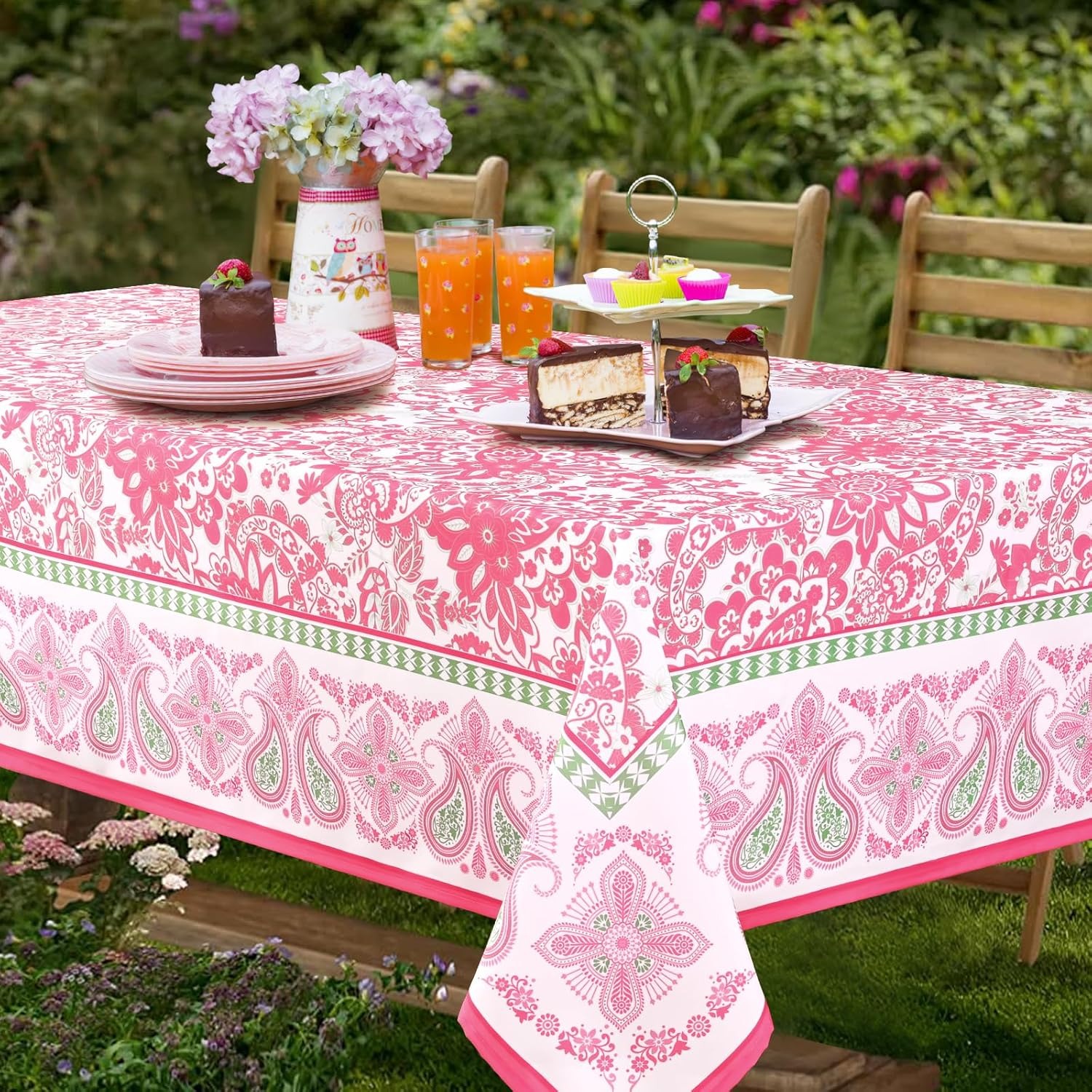 TEMU 1pc Rectangular Printed Tablecloth, Silvery-blush Pink Tablecloth, Rectangular Tablecloth, Suitable For Rectangular Tables, Outdoor Party