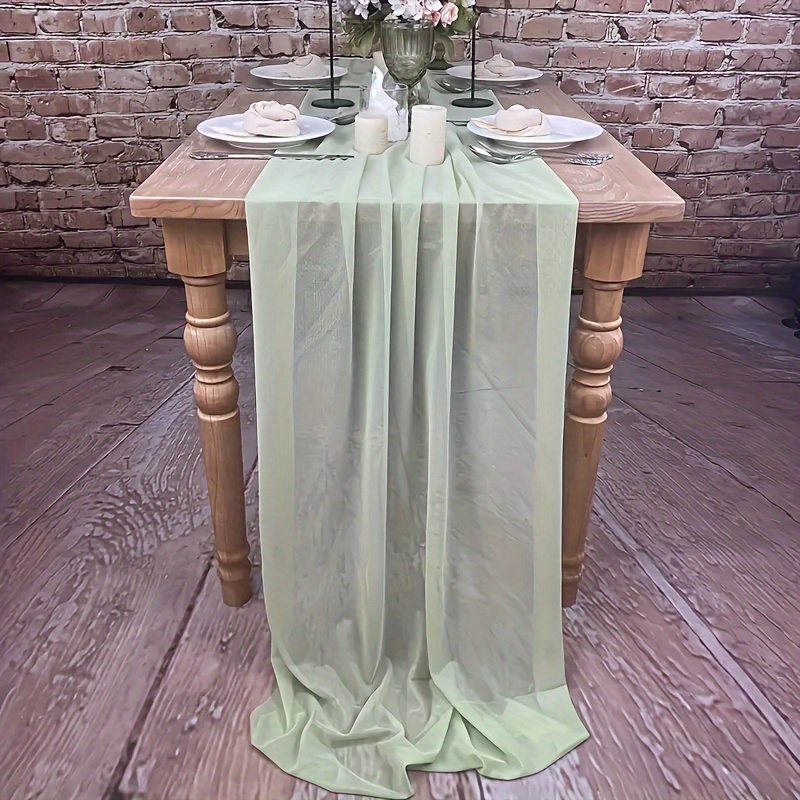 TEMU 2/4pcs Chemin de Table Queue de Souris Tulle Vert Drapé, Nappe de Style Bohème, Nappe Longue Rectangulaire Semi-Transparente en Mousseline Verte