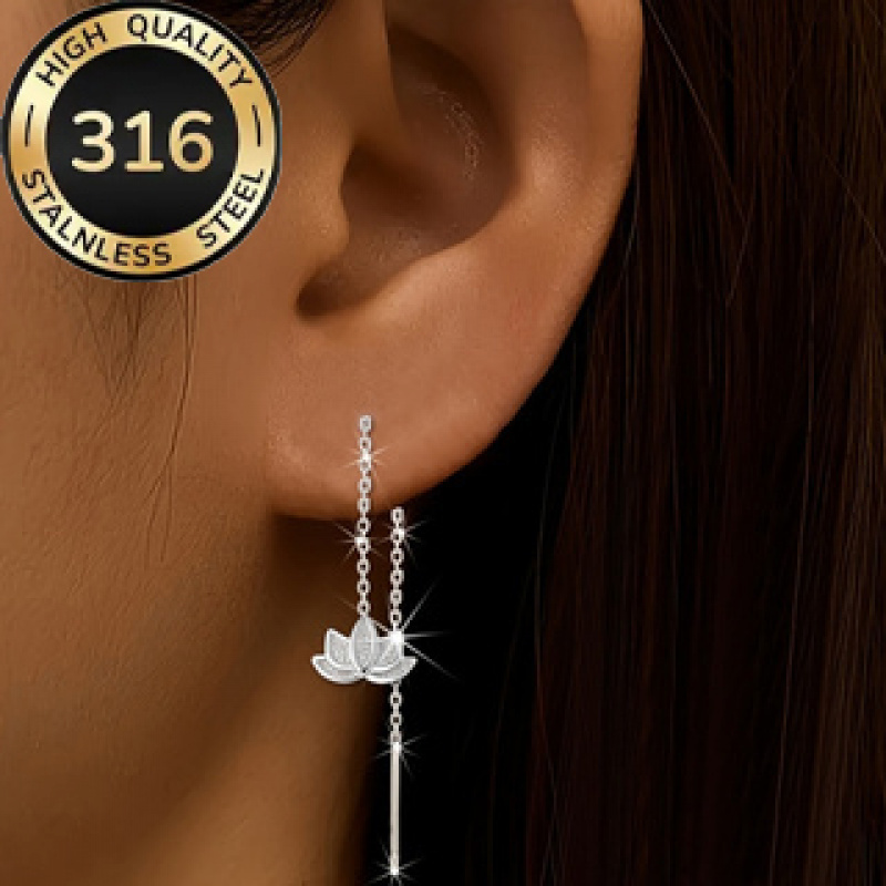 a pair of   steel womens lotus   tassel earrings a stylish drop   with hypoallergenic   suitable for womens daily wear and  