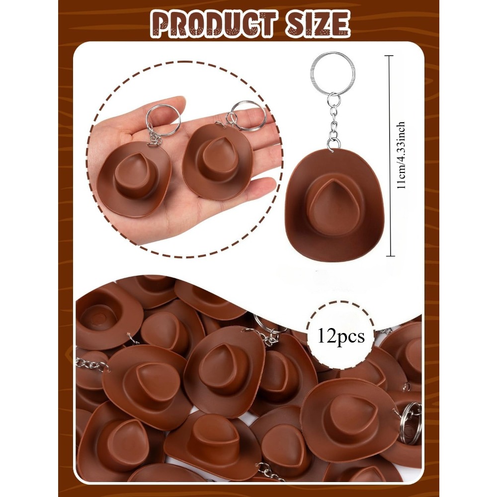 TEMU 12 Mini Porte-clés Chapeau de Cowboy - Matériau Plastique, Idéal pour Décoration de Fête Thème Western, Accessoires de Clés de Voiture, et