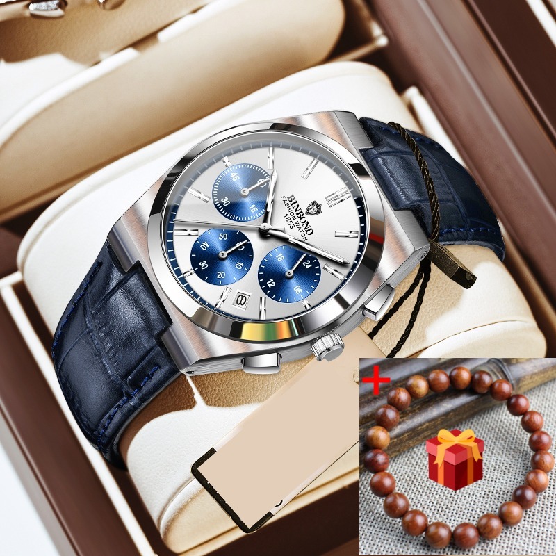 Image of Business Men's Watch, Fashionable Three-eye Six-needle Men's Watch, Warm Gift For New Year Festivals, Suitable For Casual Business Wear, New Year Gift, Without Battery