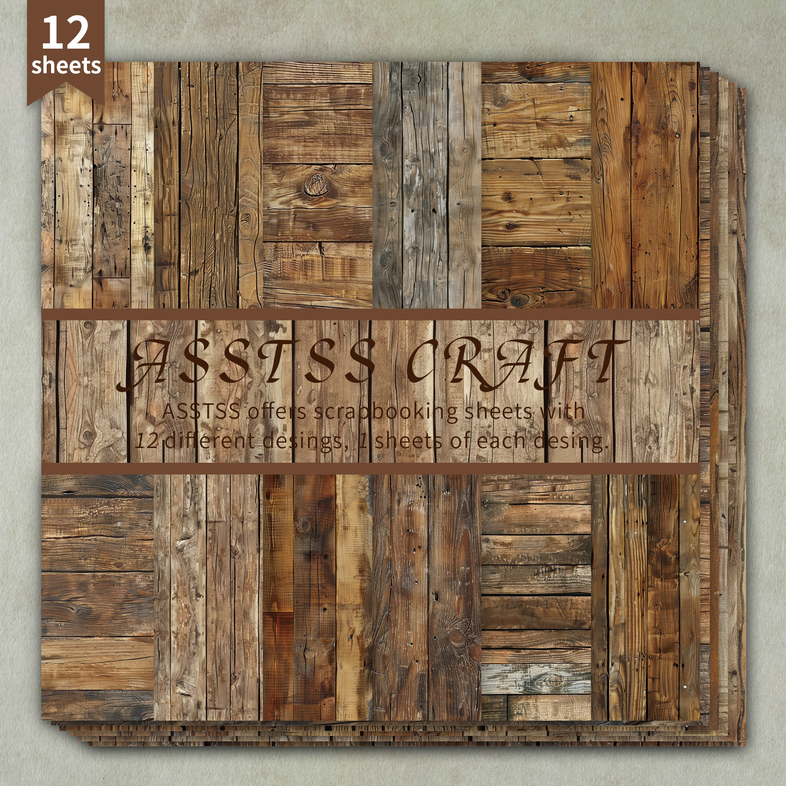 TEMU 12-sheet Asstss 6*6inch Scrapbooking Paper Pad, Vintage Rustic Wood Plank Texture Style Backing Paper Supplies, Heavyweight Cardstock For