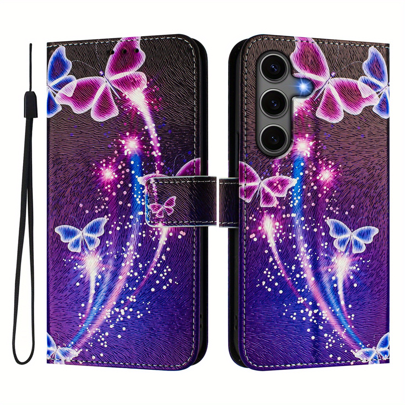 TEMU Creative Painted Dual-fold Edge Artificial Leather Phone Case With Card Slot, Anti-skimming Stand Wallet Cover Suitable Galaxy S25 Ultra/s24