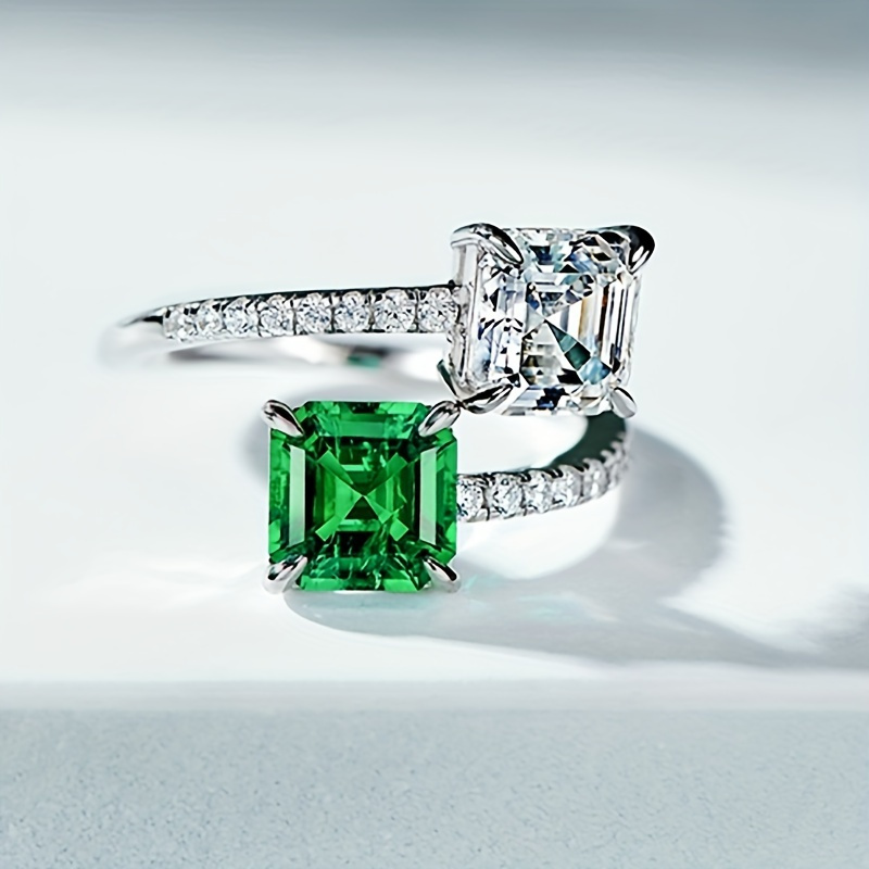 E-shop Modischer minimalistischer eingelegter Zirkonia-Ring mit quadratischer Öffnung für Damen, Partys, tägliche Freizeit, elegante Schmuckstücke,