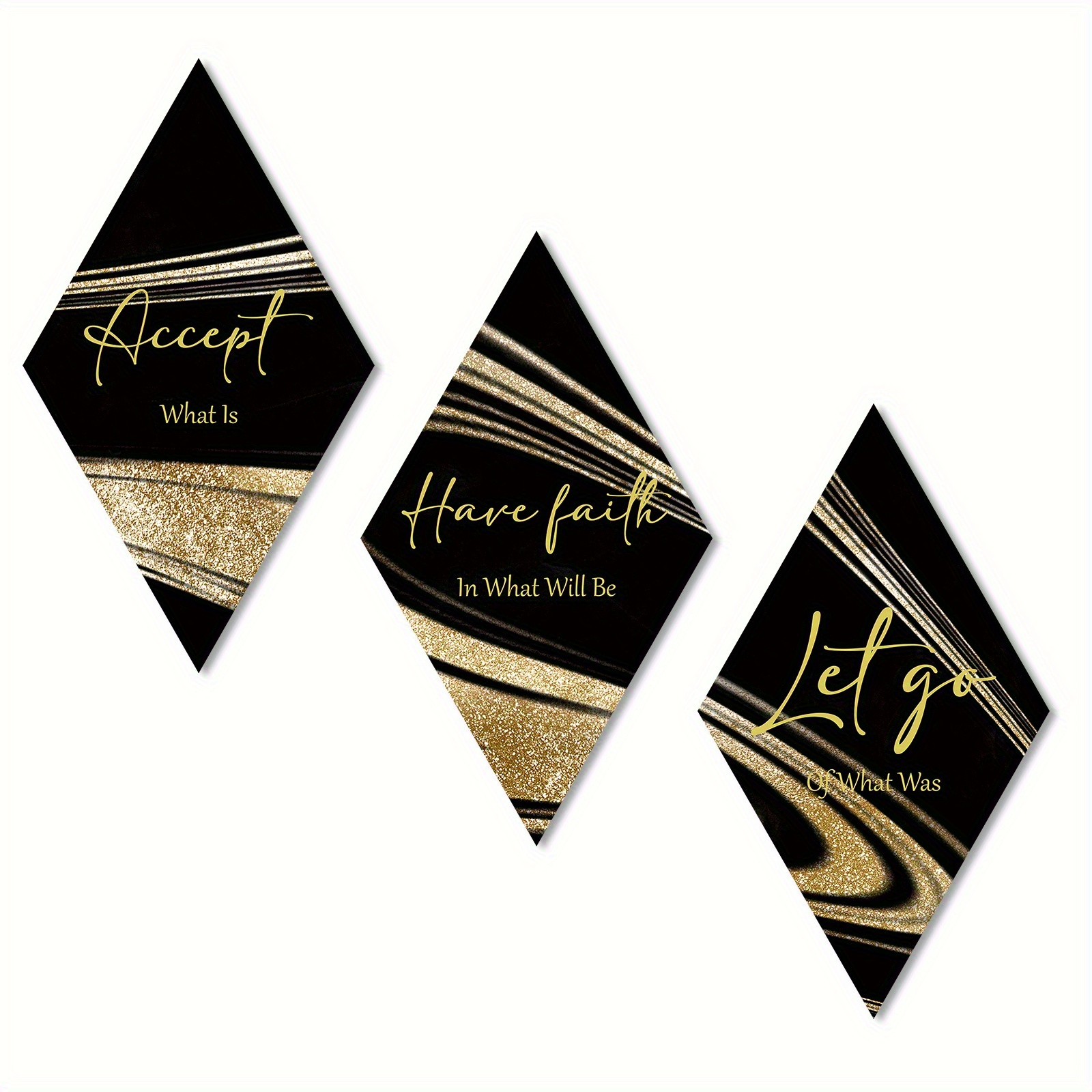 TEMU 2d Flat, 3pcs Set Of And Golden Wooden Wall Art, Inspirational Quotes, , Multifunctional Decor, Suitable For Living Room And Bathroom, No