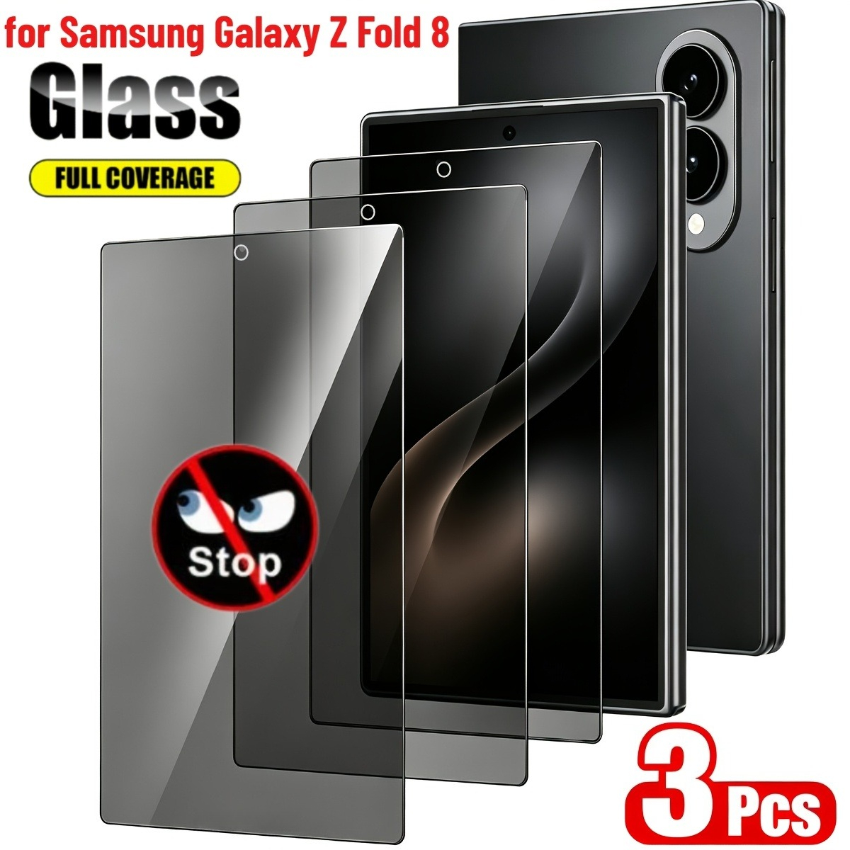 TEMU 3pcs, Suitable For Galaxy Z Fold 8 Ultra/8 Private Screen Protector, 9h Hardness Protective Anti-peeping Tempered Film, , Compatible With Phone
