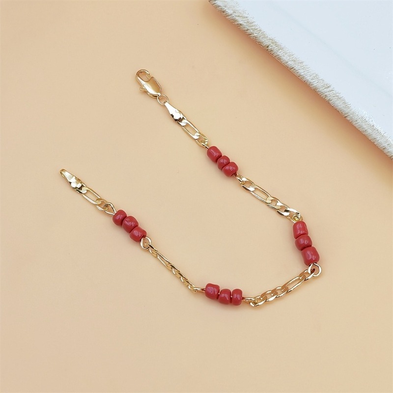 TEMU Red Bead Bracelet With Golden Minimalist Women's Accessories, Valentine's Day Gift, Durable And Elegant Accessory, Chinese-, Luxurious Texture,