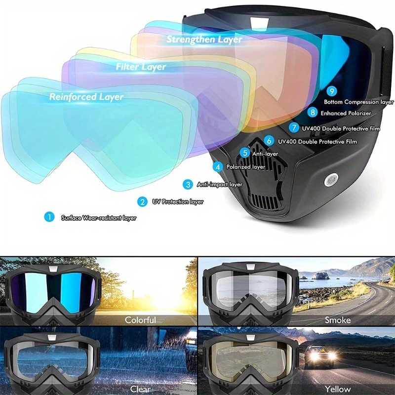 motorcycle goggles mask with anti fog protection windproof half face helmet riding mask detachable   design anti glare   compatible with motorcycle cycling skiing   tpu pc construction motorcycle gear outdoor sports gear fullface protection highdensity sponge   skiing accessories antiglare shield tpu construction protective eyewear cycling enthusiasts 3