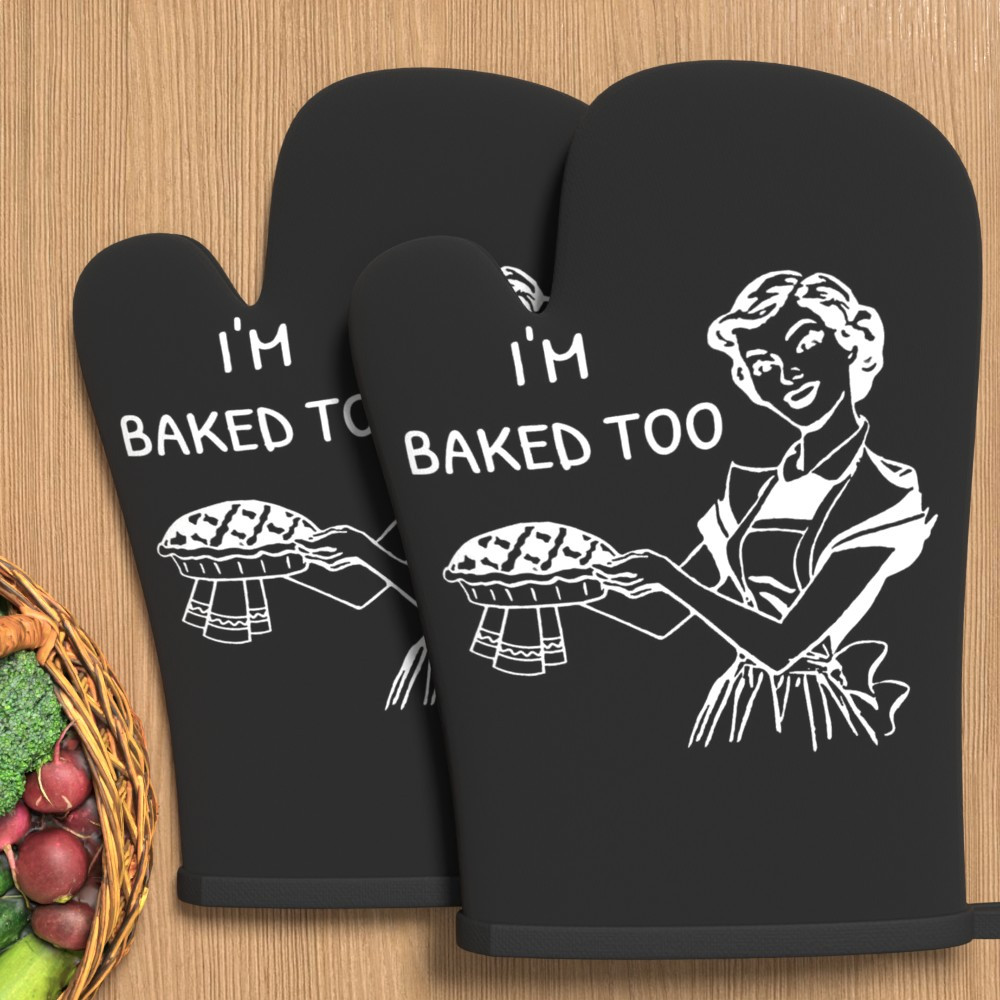 TEMU 2pcs 10.6*6.7 Inch Heat Resistant Kitchen Oven Gloves Baking Woman Black Oven Mitts Suitable For Kitchen Decoration, Barbecue, Microwave,
