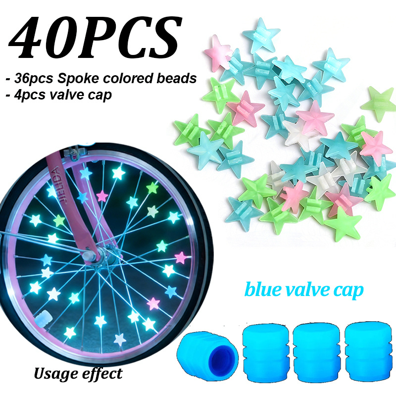 TEMU Kit de 40 décorations phosphorescentes pour de vélo : perles phosphorescentes pour et bouchons de valve, équipement de cyclisme | Accessoires de