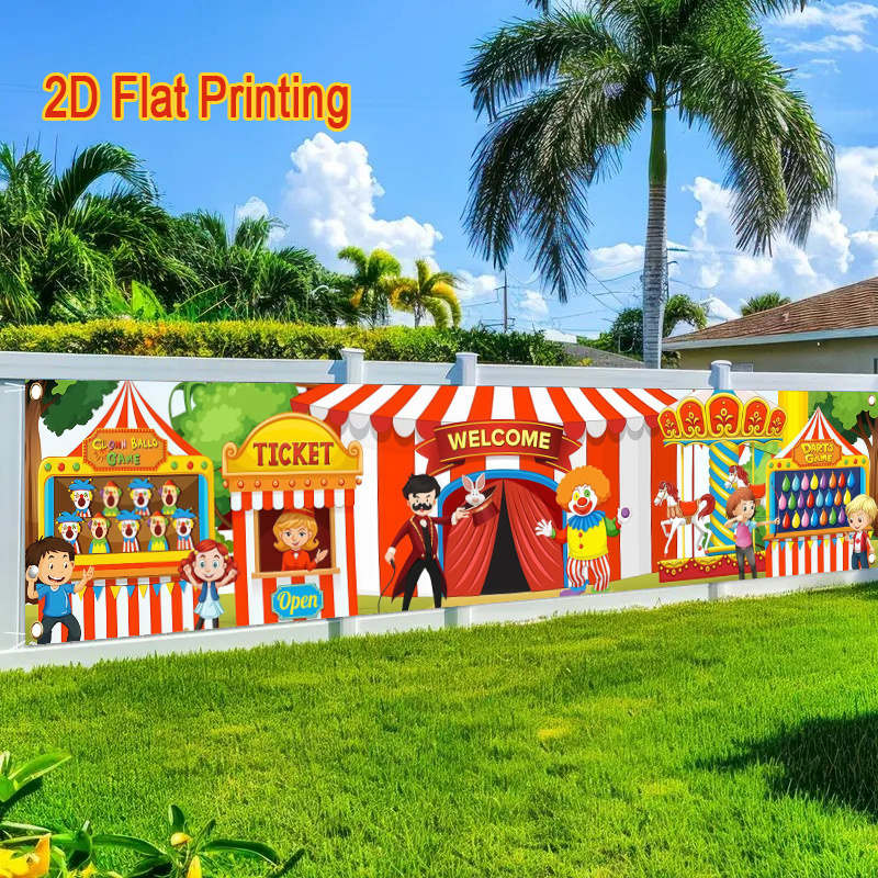 TEMU 2d Flat - 2d Flat - 1pc 2d Flat Banner, Featuring A Circus Theme For Decorating Courtyards, Suitable For Lawn And Wall Displays, Ideal For