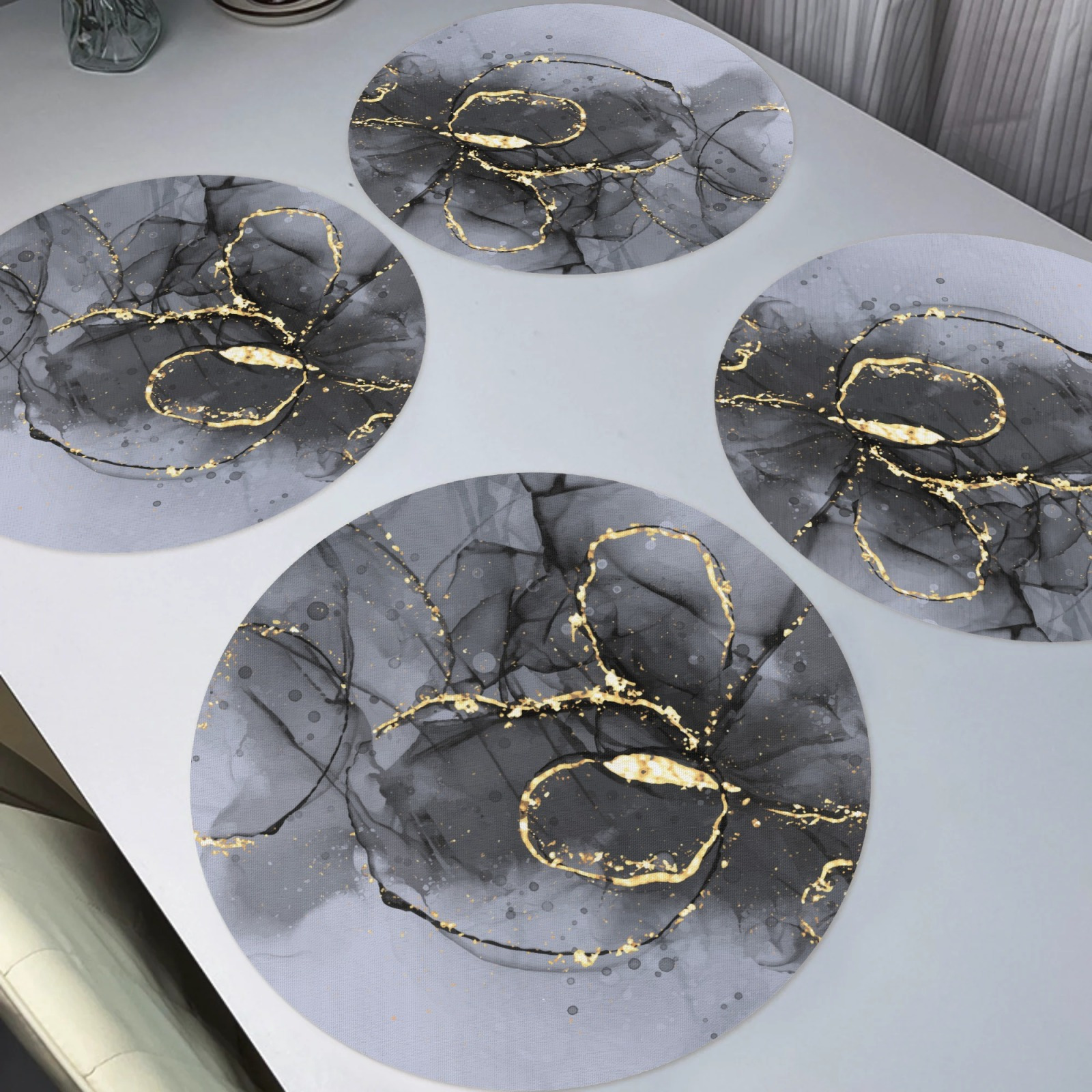 

4-pack Round Dark Marble Placemats, 100% Polyester Woven, Non-slip, Hand Washable, Table Mats For Kitchen, Banquet, Party, Valentine's Day Dining Decor