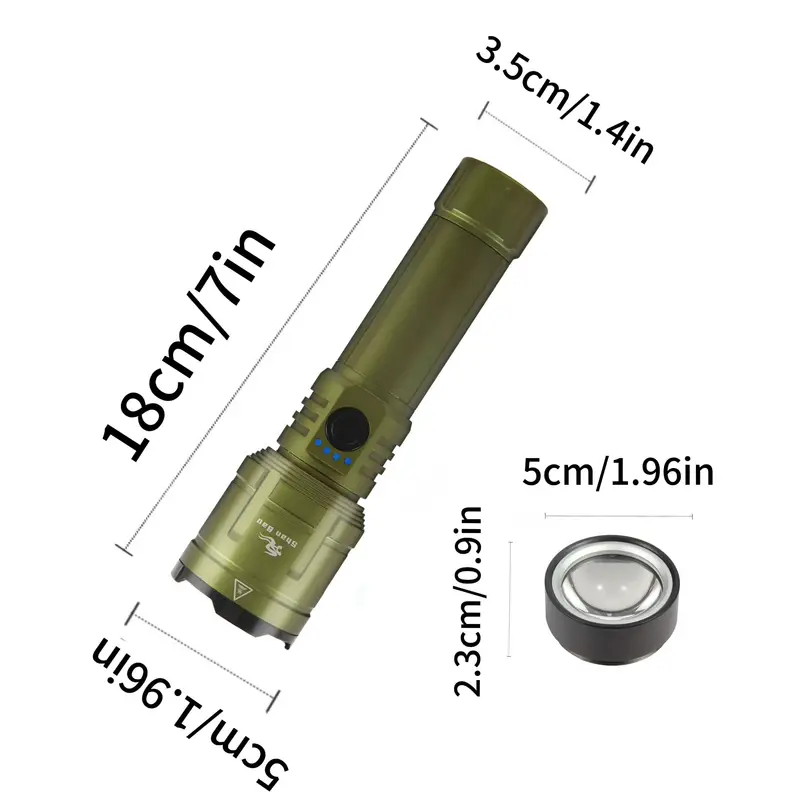 green outdoor camping mountaineering zoom flashlight focusing can ignite Product details 0
