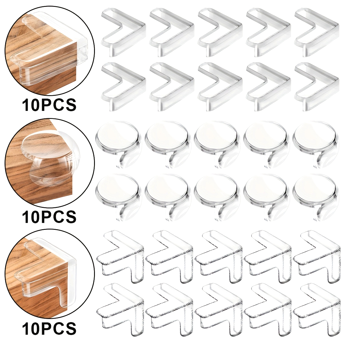 Image of 30 Pvc Transparent Anti-collision Corners, Coffee Table Protectors, Strong Adhesive Anti-collision Guards, Furniture Safety Cushions, L-shaped/t-shaped/round