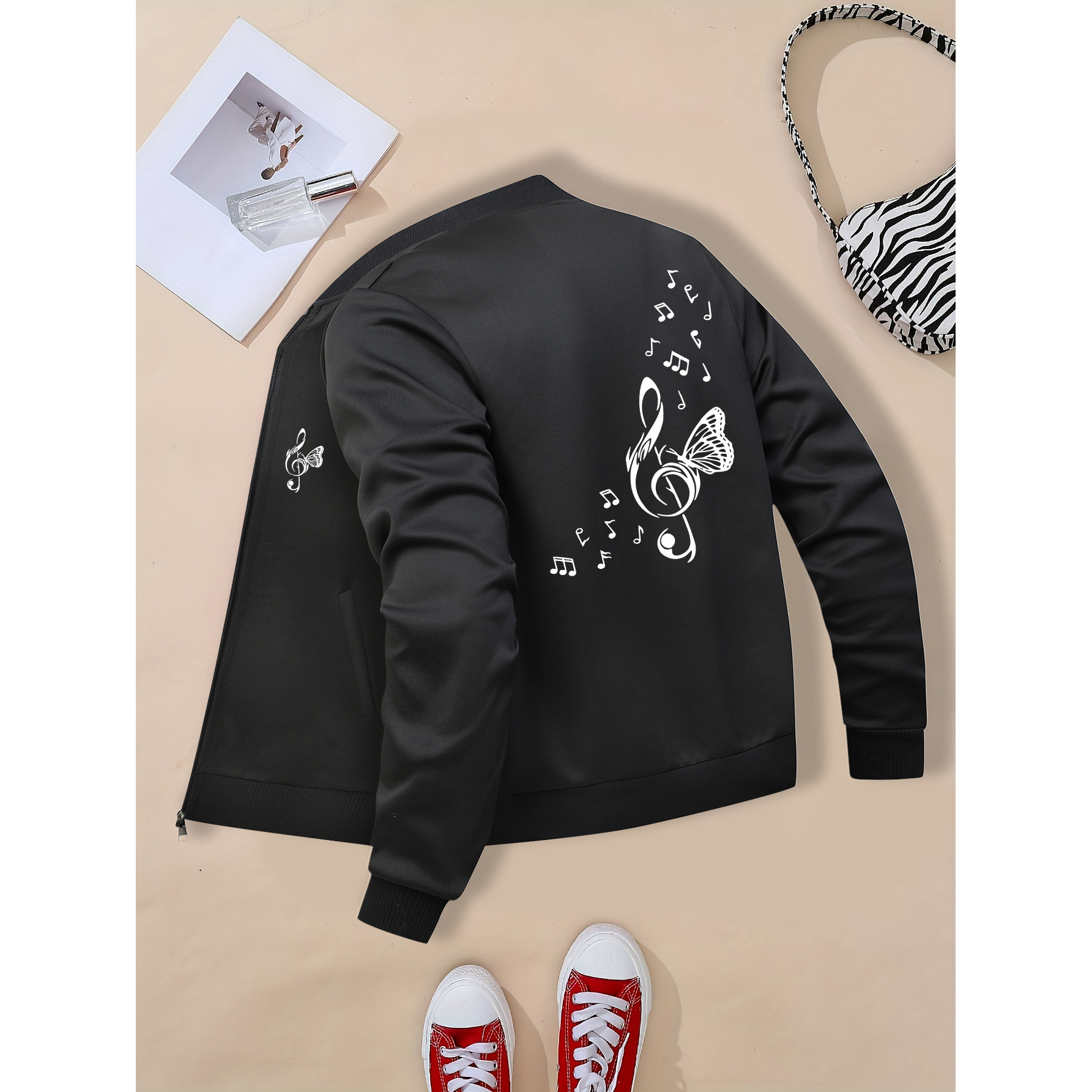 

Women' Note Jacket, Long Sleeve Zip-up Outerwear With Baseball Collar, Polyester 95% Elastane 5%, Knit Fabric With Pockets, 250g/m² Weight