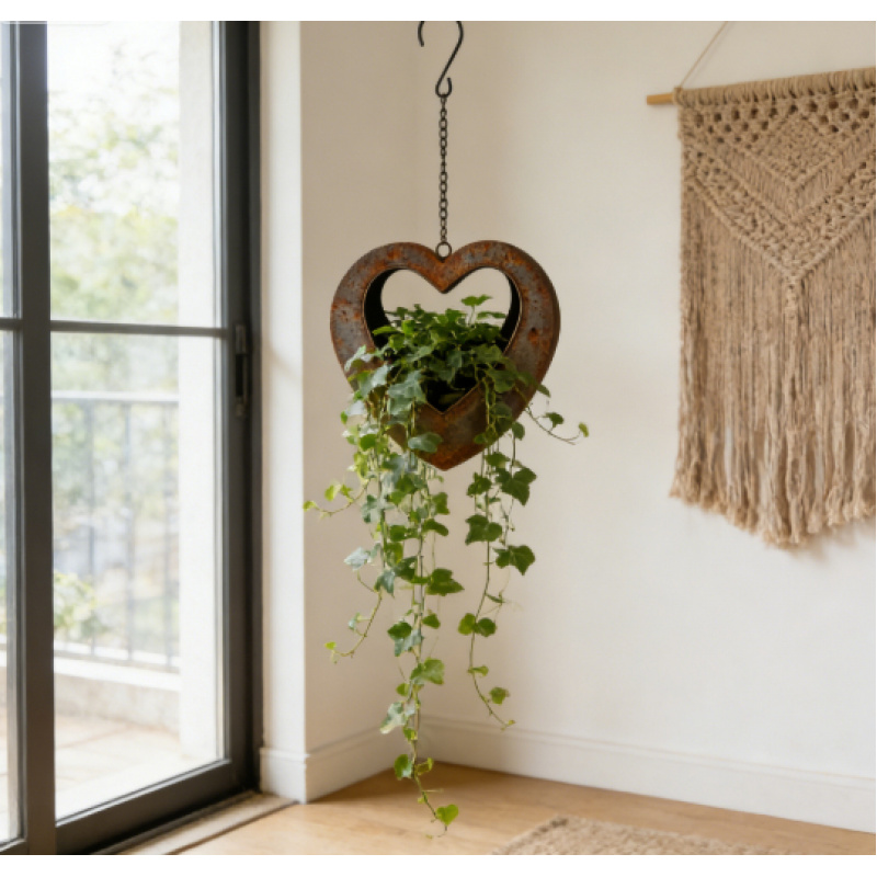 vintage rusty heart hanging planter creative iron hollow heart hanging flower pot living room bedroom balcony decor   succulents   artificial flowers and dried flowers gardening gift home decor