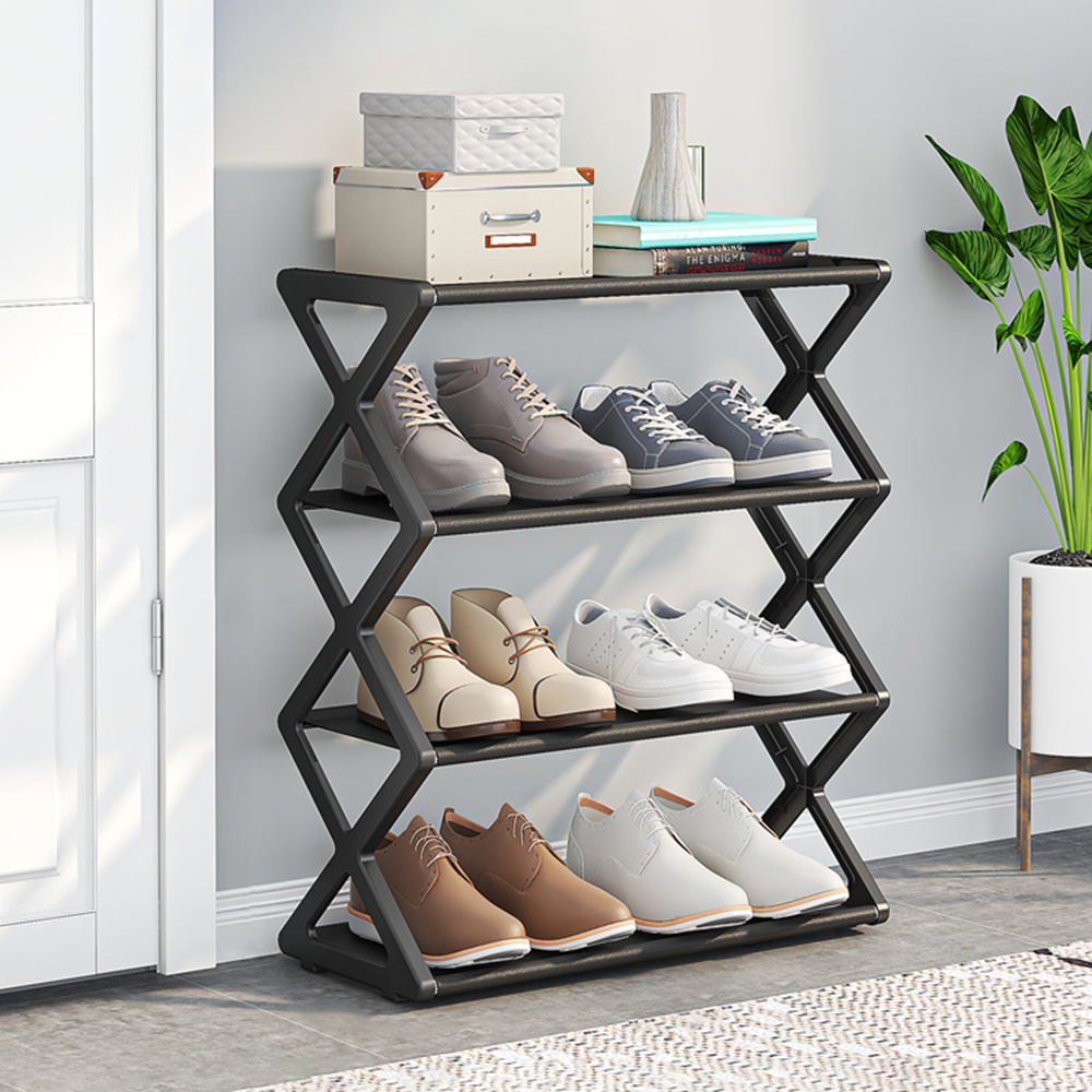 TEMU 4-tier Folding Shoe Rack Holds 8 Pairs Of Shoes - Heavy-duty Storage Rack With Frame, No , Space-, Suitable For Entryway, Closet